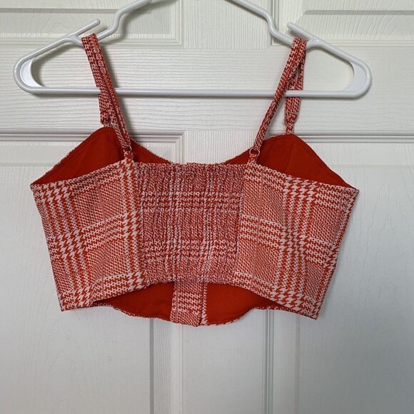Forever 21 Medium Crop Tank Top Red Orange White Geometric Adjustable Straps - Picture 3 of 8